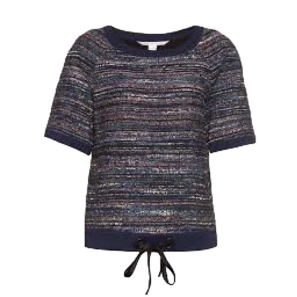 Diane von Furstenberg Small Blue & Silver Striped Tweed Sweater Top